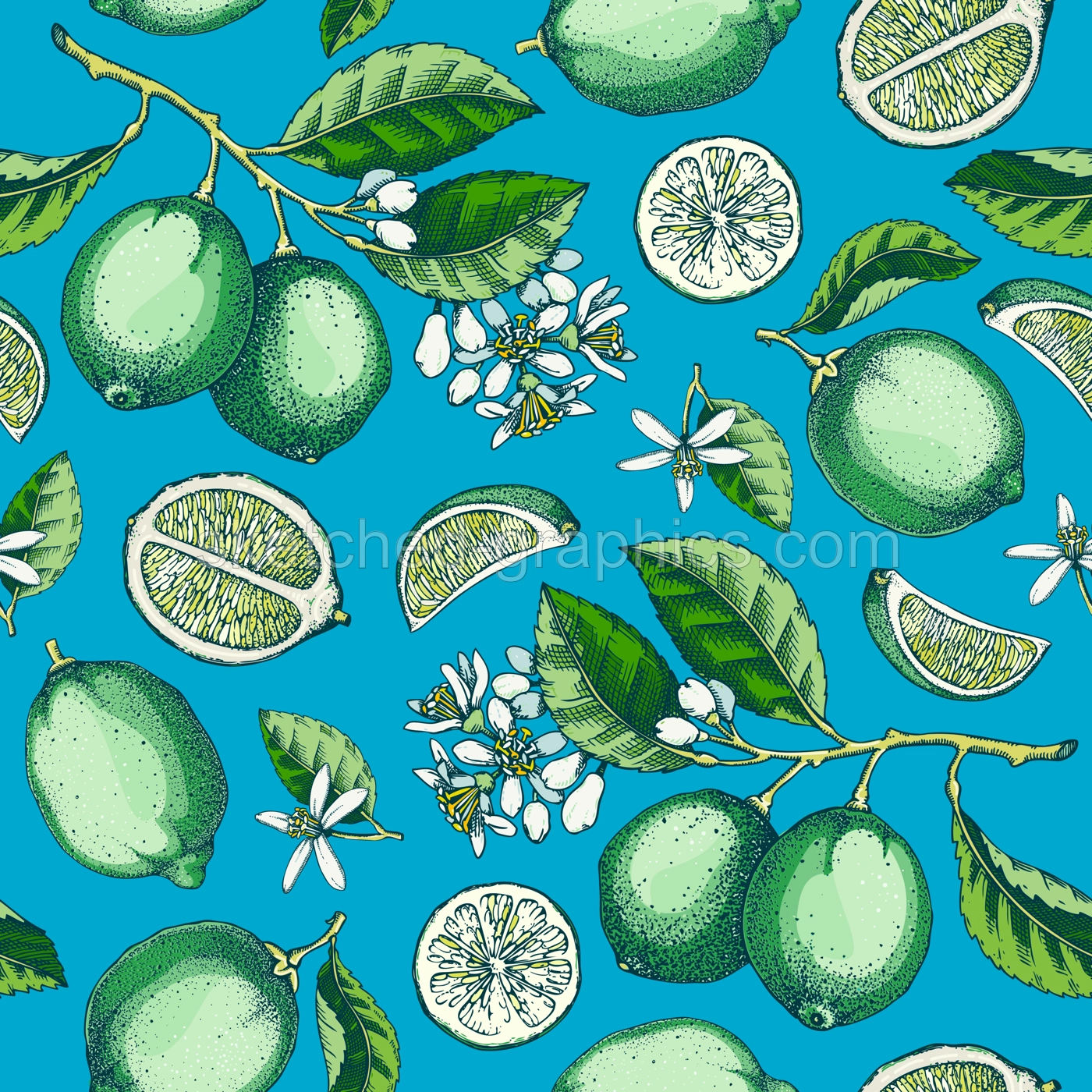 Ecotic plants seamless pattern. Citrus fruit sketches. Botanical background. Citrus fruit texture. Hand drawn vector illustration. NOT AI generated Illustration